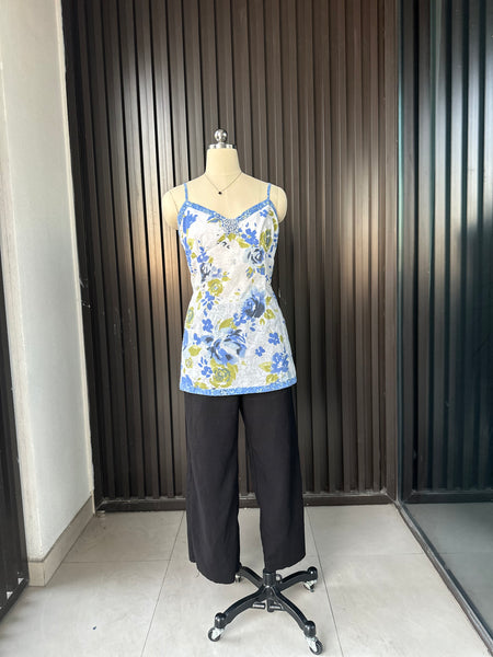 Vintage Blue Floral Embellished Camisole Blouse
