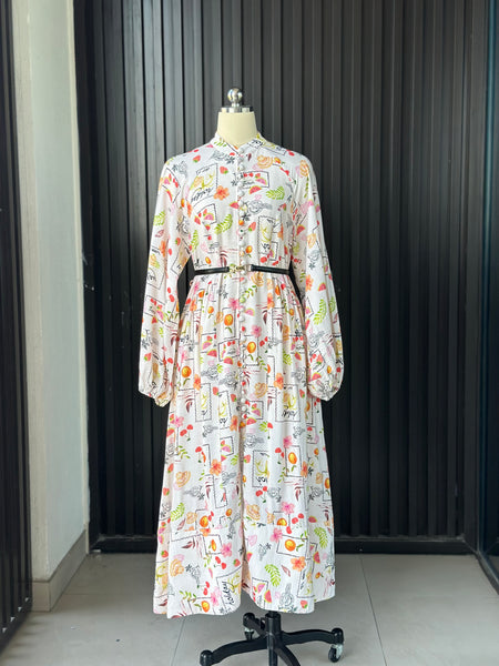 Vintage-Inspired Linen Print Maxi Dress