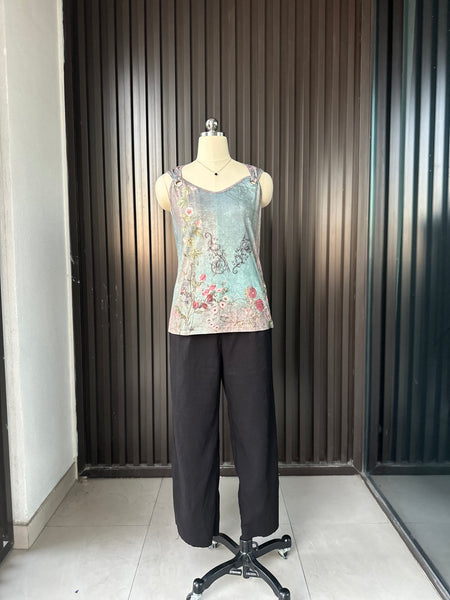 Vintage Floral Ring-Strap Tank Blouse