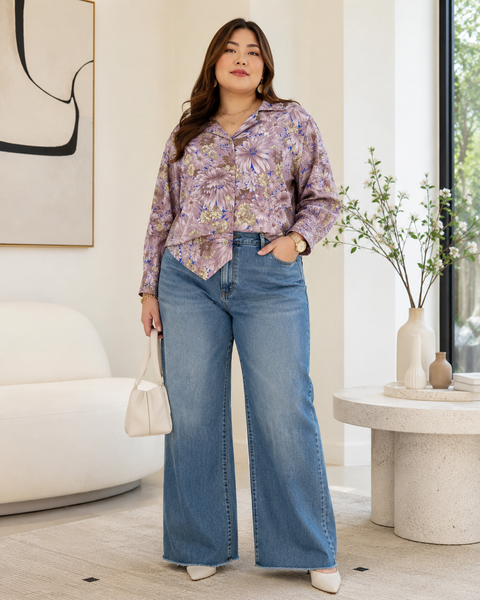 Vintage Mauve Floral Button Blouse