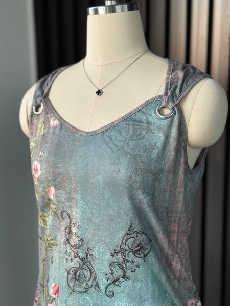 Vintage Floral Ring-Strap Tank Blouse