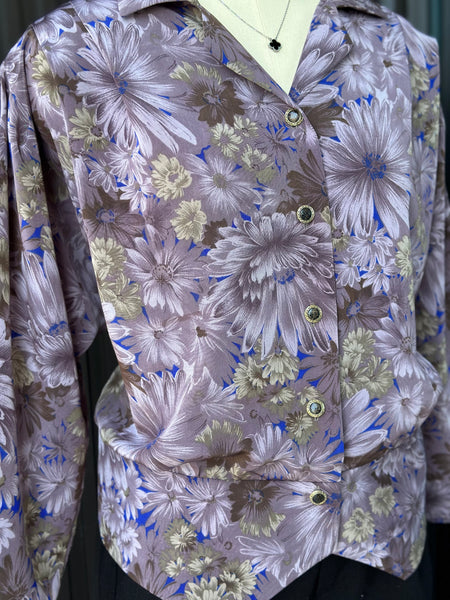 Vintage Mauve Floral Button Blouse