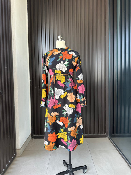 Floral Silk-Feel Midi Dress