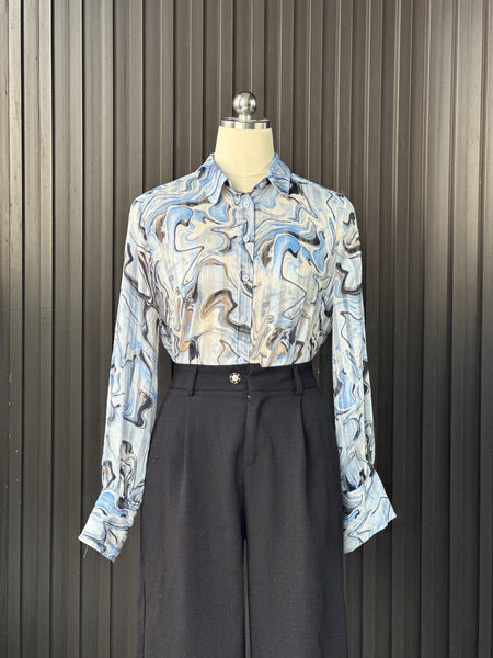 Vintage Abstract Marble Print Blouse