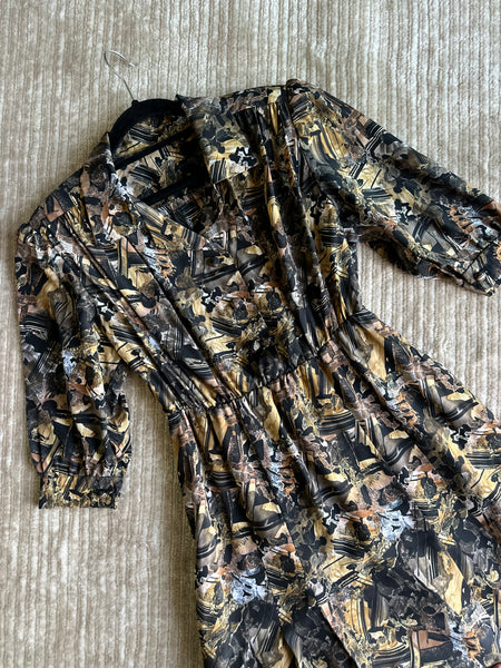 Vintage Abstract Print Midi Dress