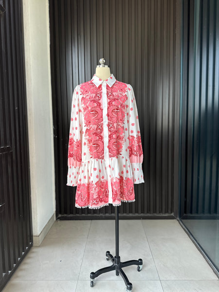 Pink Paisley Floral Shirt Dress