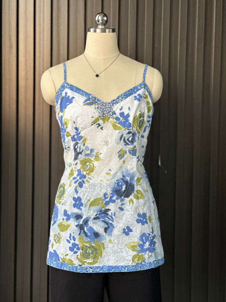 Vintage Blue Floral Embellished Camisole Blouse