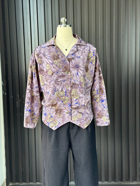 Vintage Mauve Floral Button Blouse