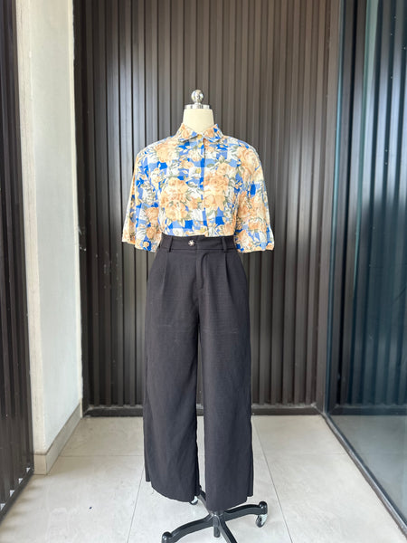 Vintage Blue Check Floral Shirt Blouse
