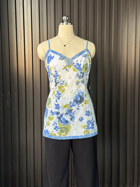 Vintage Blue Floral Embellished Camisole Blouse