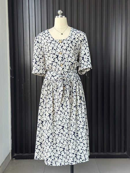 Vintage Navy Floral Midi Dress