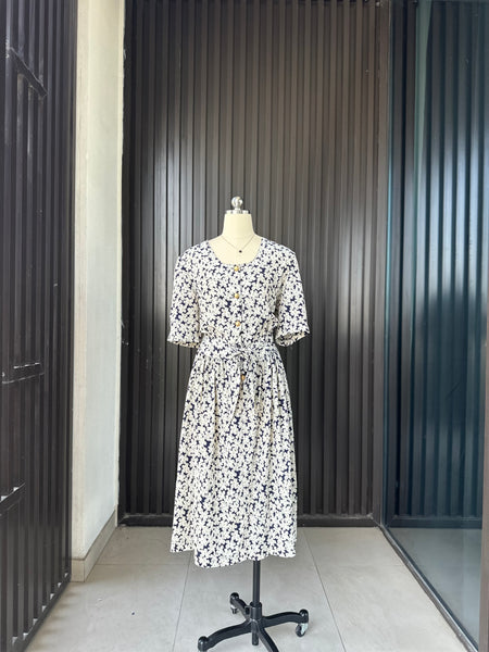Vintage Navy Floral Midi Dress