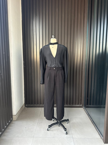 Vintage Black Choker-Neck Blouse