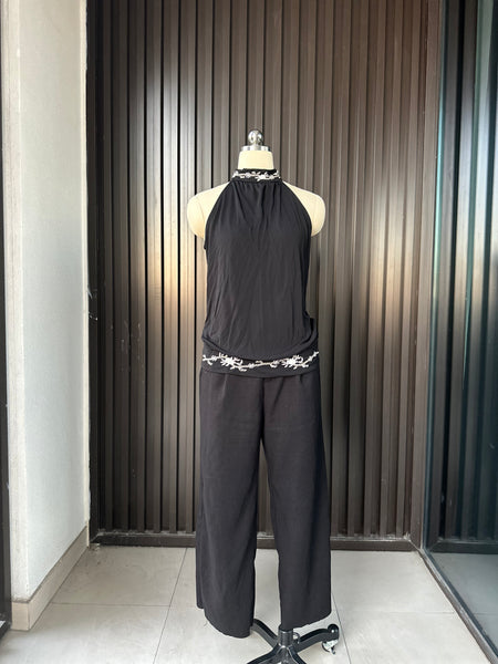 Vintage Black Embroidered Halter Blouse