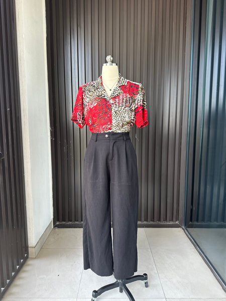 Vintage Crimson Animal Print Statement Blouse