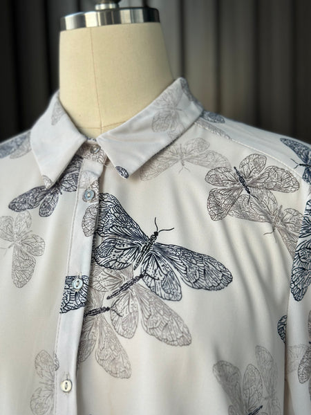 Butterfly Print Silk-Feel Blouse
