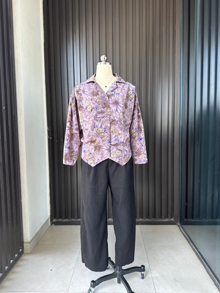 Vintage Mauve Floral Button Blouse