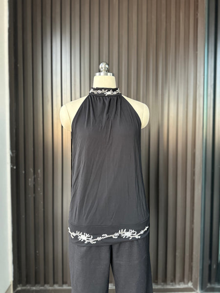 Vintage Black Embroidered Halter Blouse
