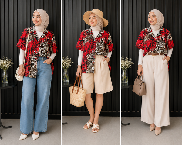 Vintage Crimson Animal Print Statement Blouse