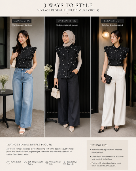 Black Floral Ruffle Blouse