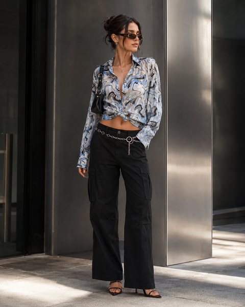 Vintage Abstract Marble Print Blouse