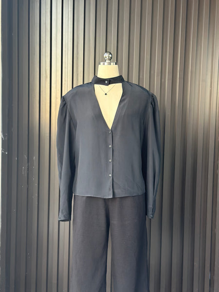 Vintage Black Choker-Neck Blouse