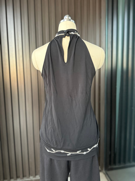 Vintage Black Embroidered Halter Blouse