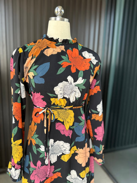 Floral Silk-Feel Midi Dress