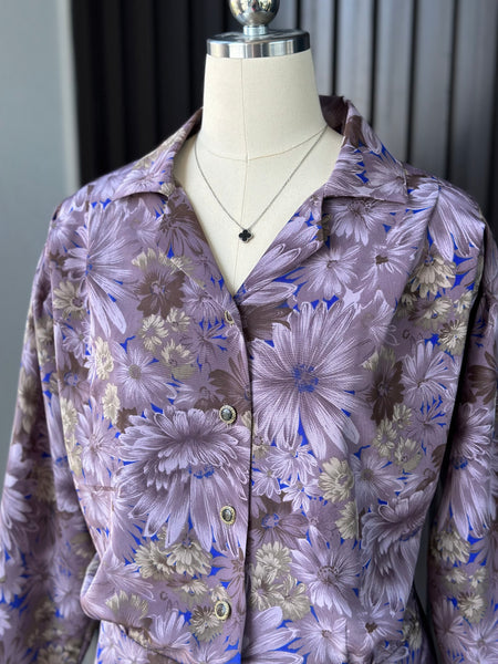 Vintage Mauve Floral Button Blouse