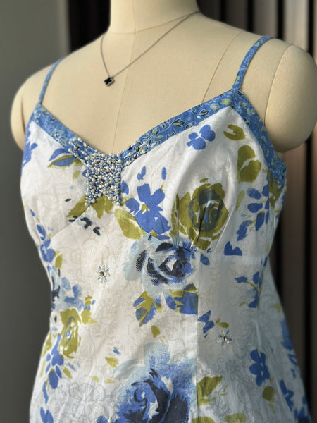 Vintage Blue Floral Embellished Camisole Blouse