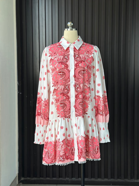 Pink Paisley Floral Shirt Dress