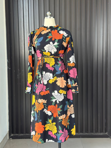 Floral Silk-Feel Midi Dress