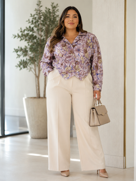 Vintage Mauve Floral Button Blouse