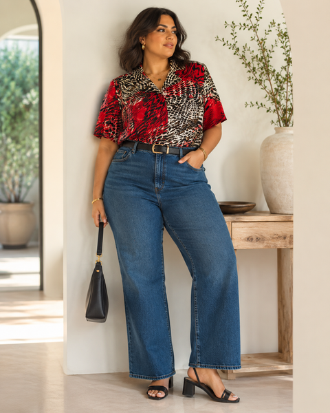 Vintage Crimson Animal Print Statement Blouse