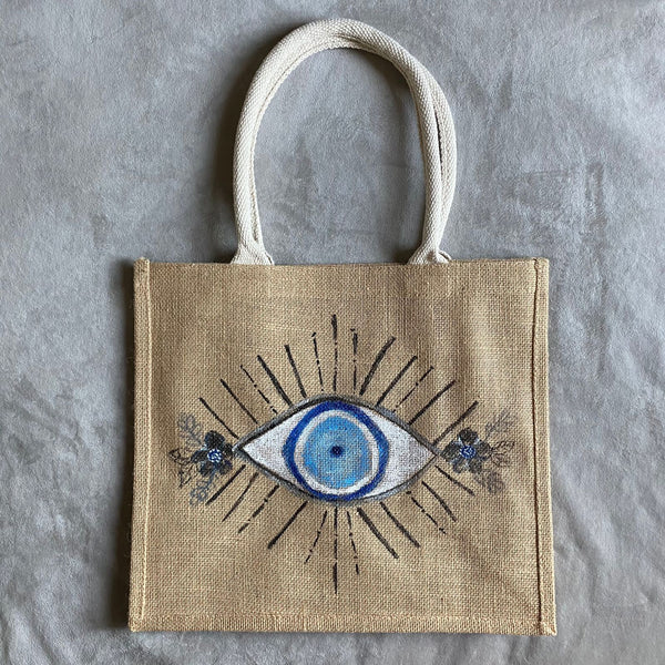 Evil Eye Jute Bag Handpainted