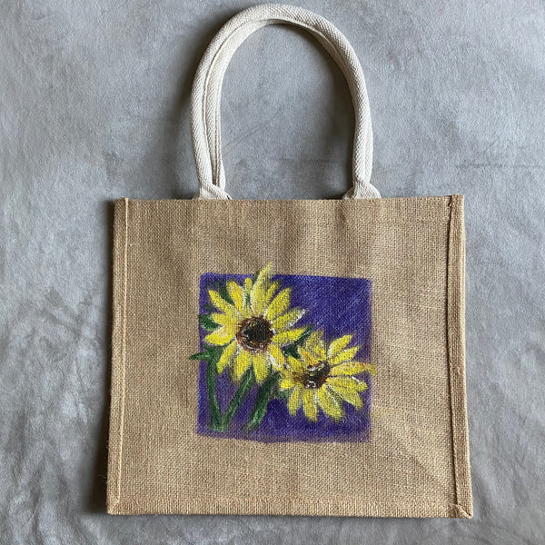 Two Sunflowers Jute Bag Handpainted