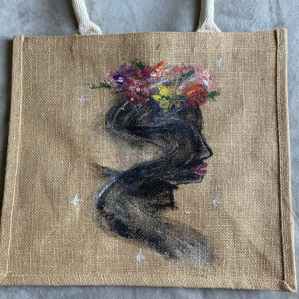 Shadow with a Flower Crown Jute Bag