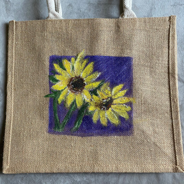 Two Sunflowers Jute Bag Handpainted