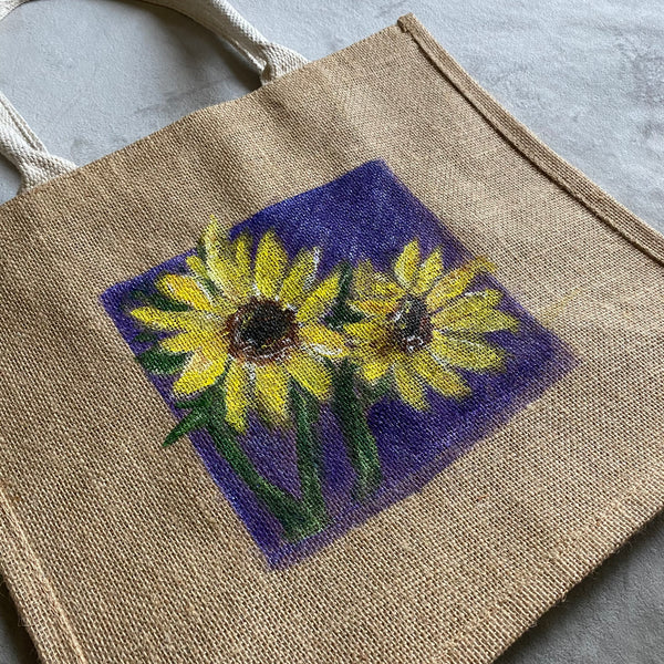 Two Sunflowers Jute Bag Handpainted