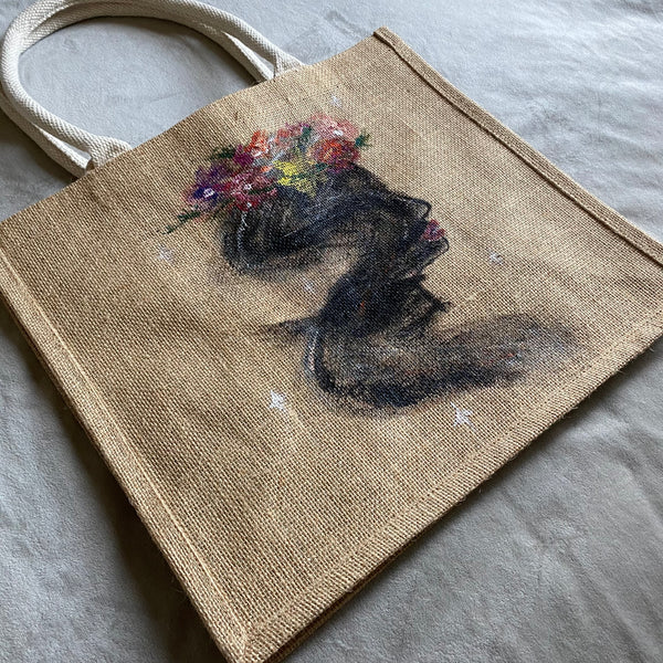 Shadow with a Flower Crown Jute Bag