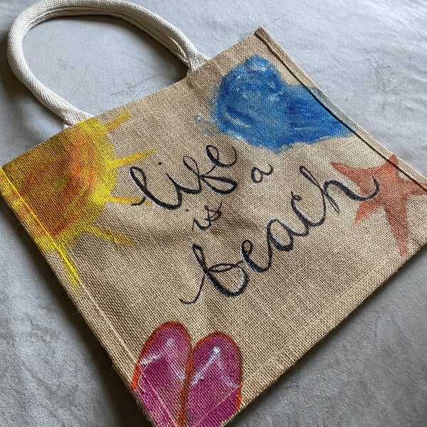 Life is a beach Jute Bag Handpainted