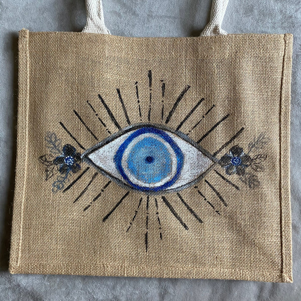 Evil Eye Jute Bag Handpainted