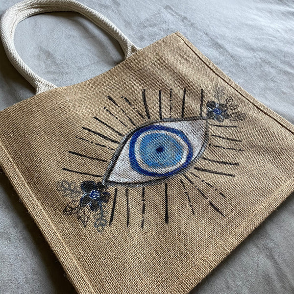 Evil Eye Jute Bag Handpainted