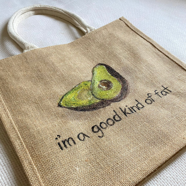 #SadFruitSeries Avocado Jute Bag Handpainted